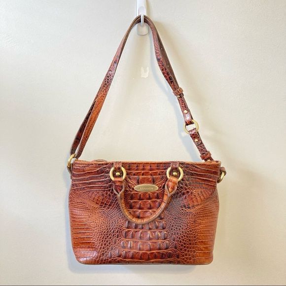 Brahmin Brown Leather Animal Croc Print Shoulder Bag